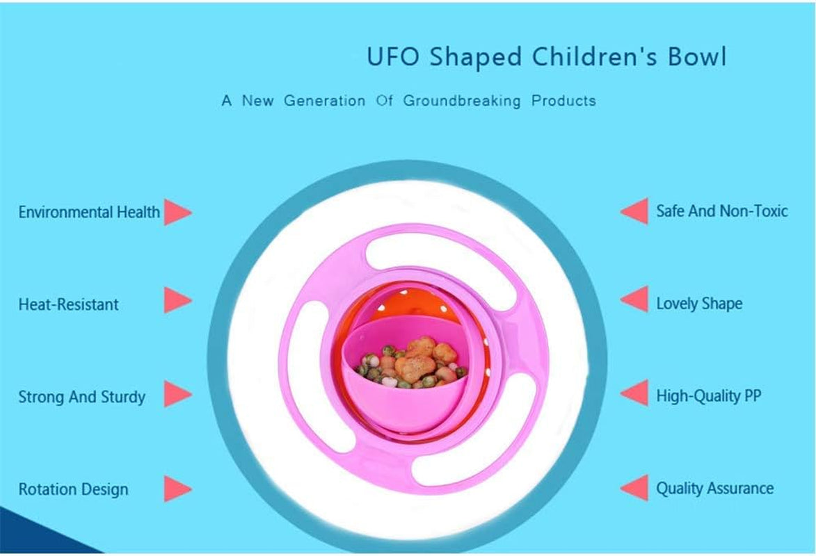 Gyro Bowl Funny 360 Degree Rotate Spill-Proof Bowl with Lid Feeding without Mess Toy for Toddler Baby Kids Children,Pink