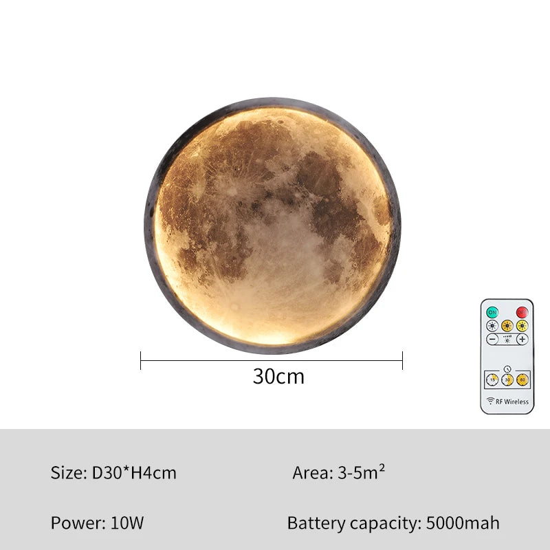 Indoor Rechargeable Wireless Moon Wall Lamp Remote Control Touch Dimming 5000Mah Night Light 