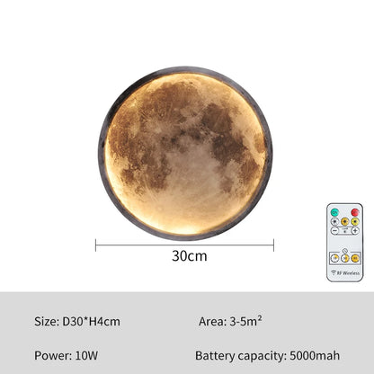 Indoor Rechargeable Wireless Moon Wall Lamp Remote Control Touch Dimming 5000Mah Night Light 