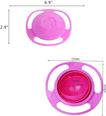 Gyro Bowl Funny 360 Degree Rotate Spill-Proof Bowl with Lid Feeding without Mess Toy for Toddler Baby Kids Children,Pink