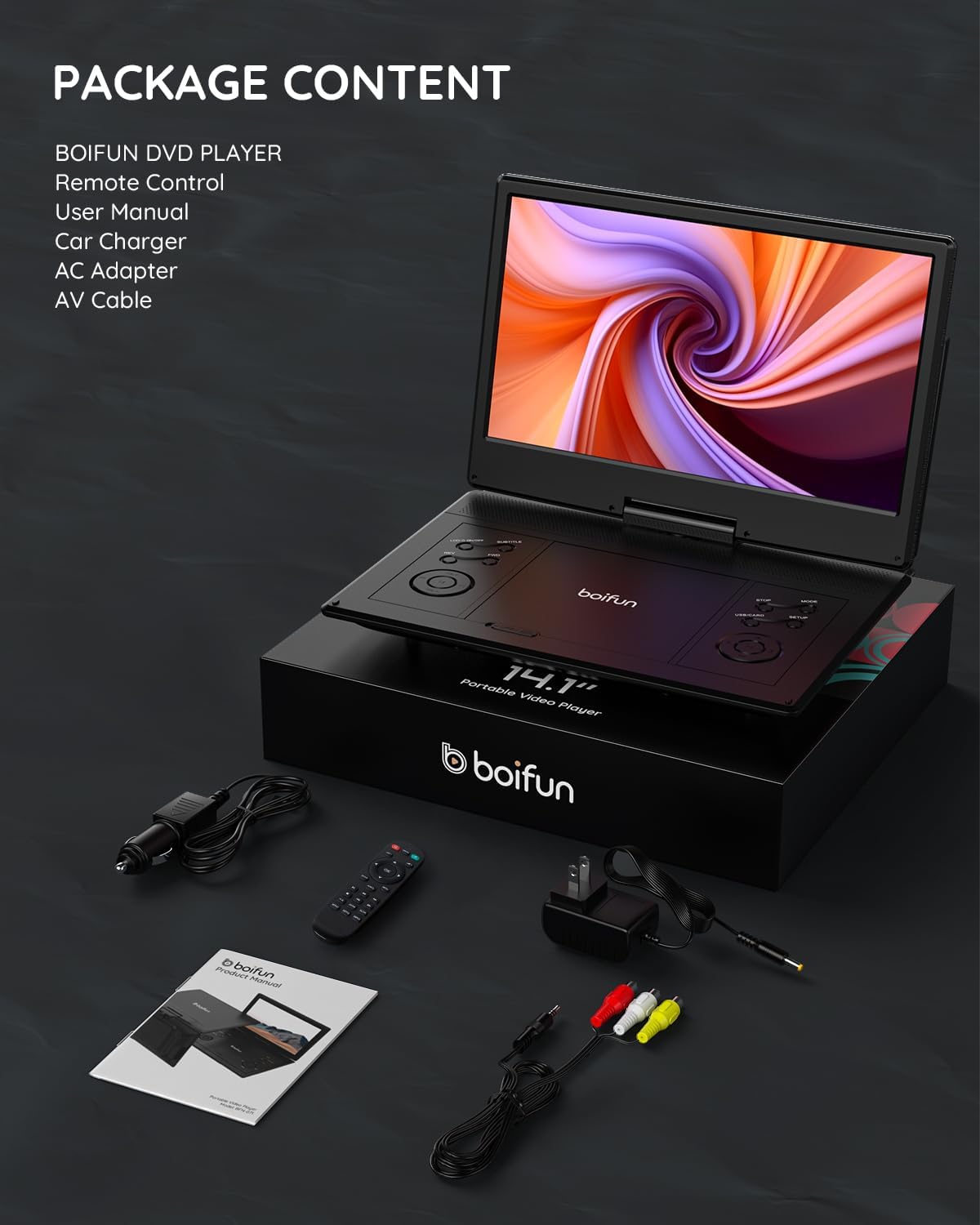 15.7" Portable DVD Player with 14.1" Large HD Screen, 6 Hours Rechargeable Battery, Support USB/SD Card/Sync TV and Multiple Disc Formats, High Volume Speaker, Classic Black,