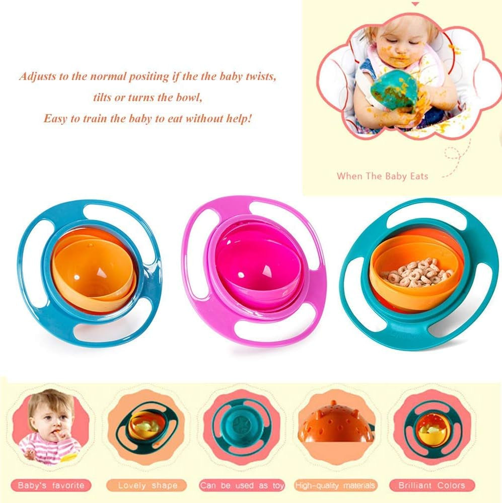 Gyro Bowl Funny 360 Degree Rotate Spill-Proof Bowl with Lid Feeding without Mess Toy for Toddler Baby Kids Children,Pink