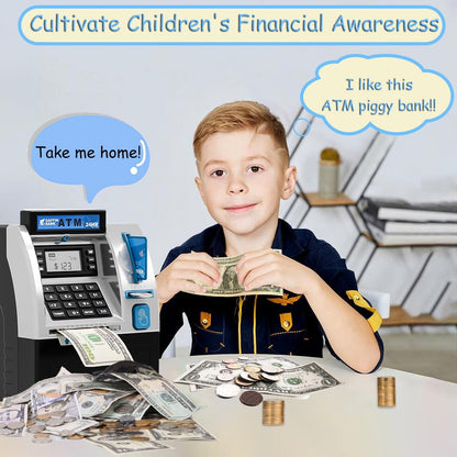 Kids ATM Piggy Bank with Debit Card & PIN - Electronic Money Bank with Digital Coin Counter & Bill Feeder, Educational Savings Toy for Boys & Girls Ages 3-12