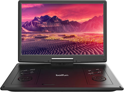 15.7" Portable DVD Player with 14.1" Large HD Screen, 6 Hours Rechargeable Battery, Support USB/SD Card/Sync TV and Multiple Disc Formats, High Volume Speaker, Classic Black,