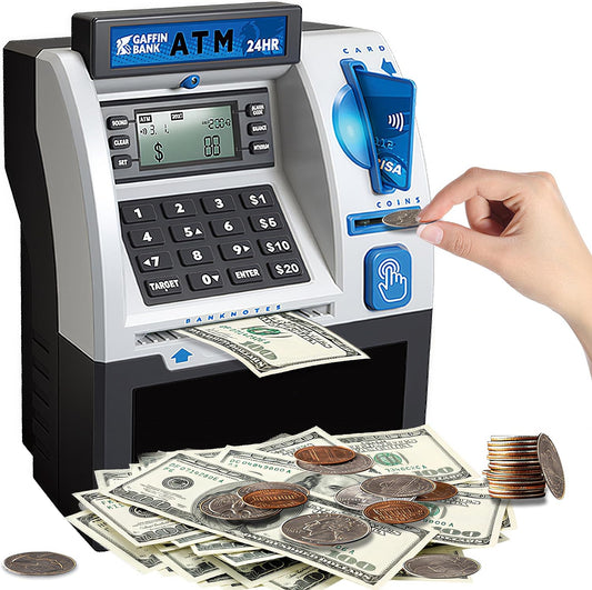 Kids ATM Piggy Bank with Debit Card & PIN - Electronic Money Bank with Digital Coin Counter & Bill Feeder, Educational Savings Toy for Boys & Girls Ages 3-12