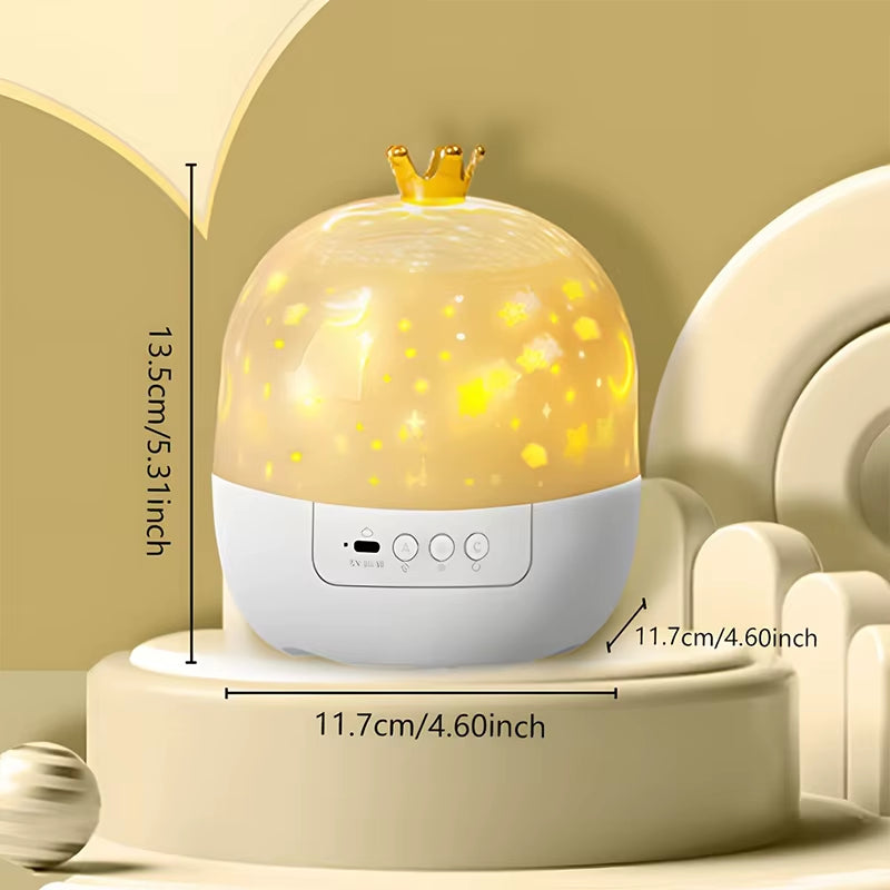 Crown Star Light Projection Rotating Star Bedroom Ceiling Atmosphere Night Lamp Stars Childrens Birthday Gift with Films Sheet