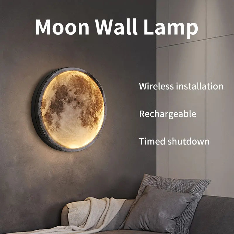 Indoor Rechargeable Wireless Moon Wall Lamp Remote Control Touch Dimming 5000Mah Night Light 